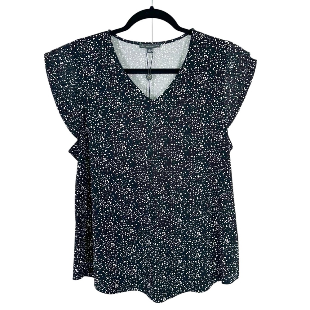 Adrianna Papell pleated short sleeve polka dot blouse